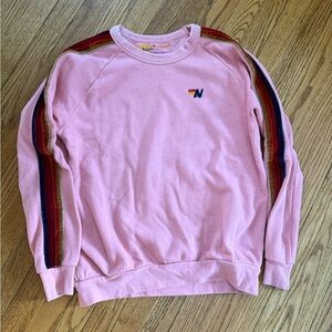 Aviator Nation Pink 5 Stripe Velour Pullover